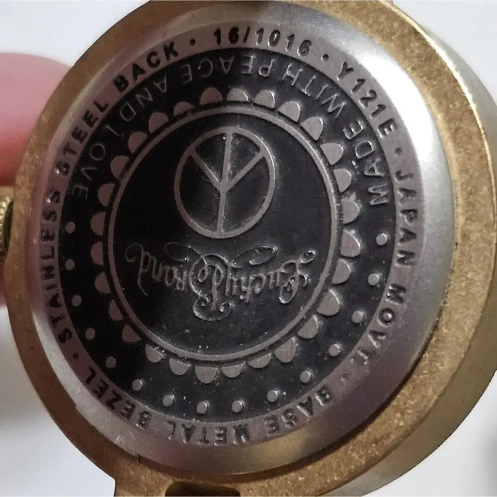 Lucky Brand Womens Boho Peace Sign Watch Brown Leather Gold Tone‎ Vintage